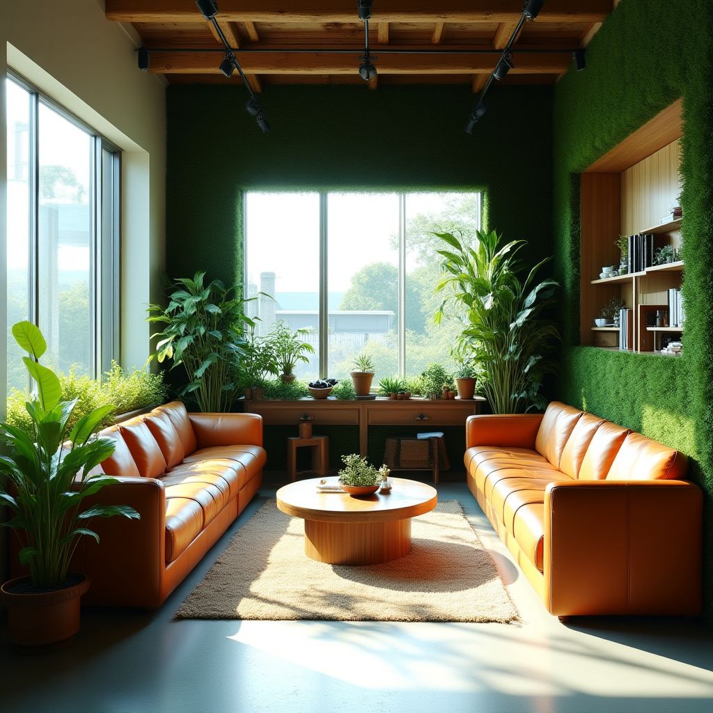 Sala de espera para clientes con materiales reciclados