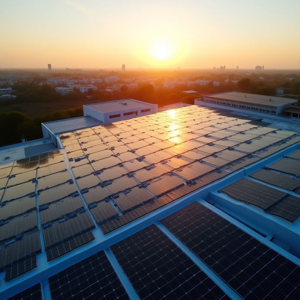 Paneles solares en el techo del taller